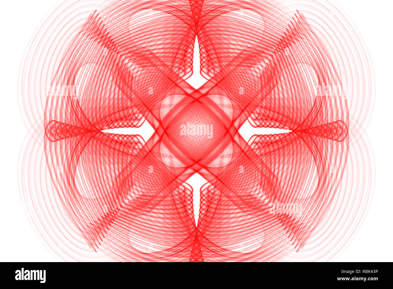 Abstract circle of thin red lines intersecting with a cross in the ...