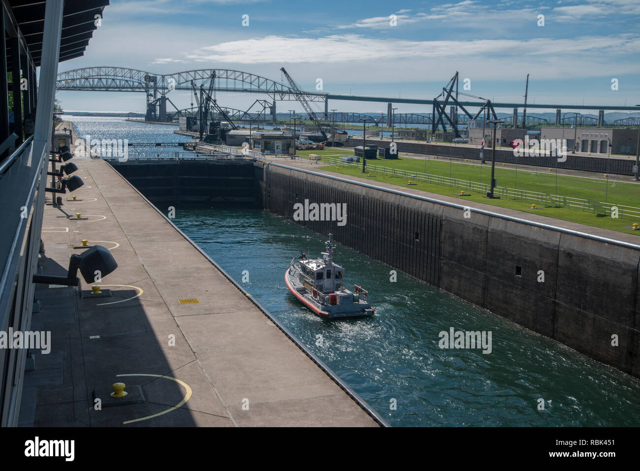 Sault Ste Marie, Michigan. Coast guard going through the Soo Locks