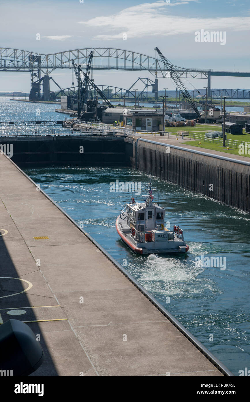Sault Ste Marie, Michigan. Coast guard going through the Soo Locks