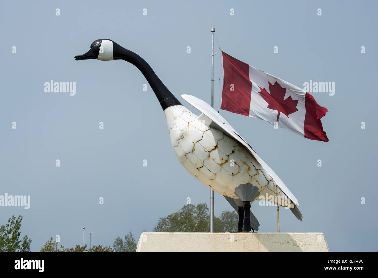 Wawa, Ontario, Canada.  The Wawa goose located at the Tourist Information Centre still stands as one of the major roadside attractions in Ontario. Stock Photo