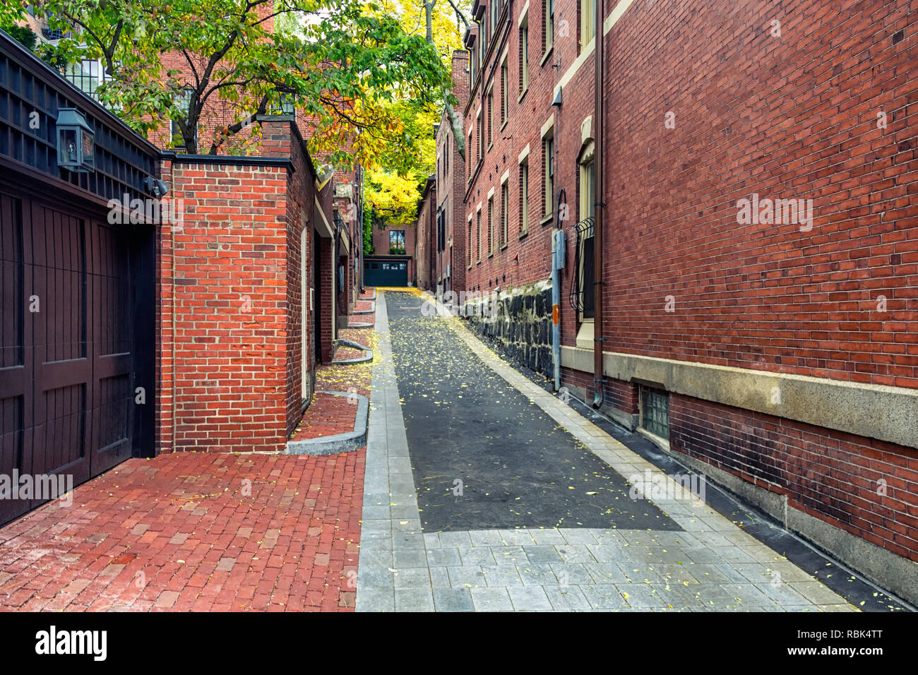Red brick buildings in Boston's Beacon hill district in fall season Stock Photo