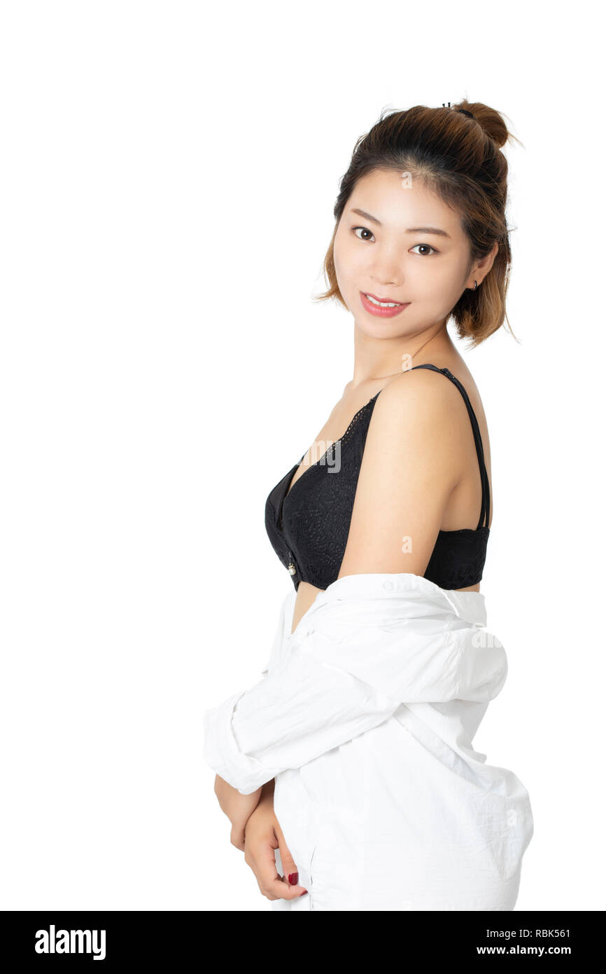 Beautiful Chinese Woman Posing White Shirt Pair Red Panties Bra Stock Photo  by ©dndavis 236125536