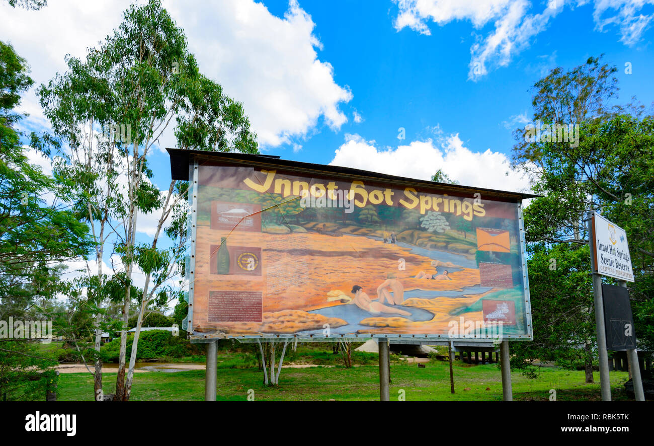 Sign for Innot Hot Springs, a popular destination, Atherton Tablelands, Far North Queensland, FNQ, QLD, Australia Stock Photo