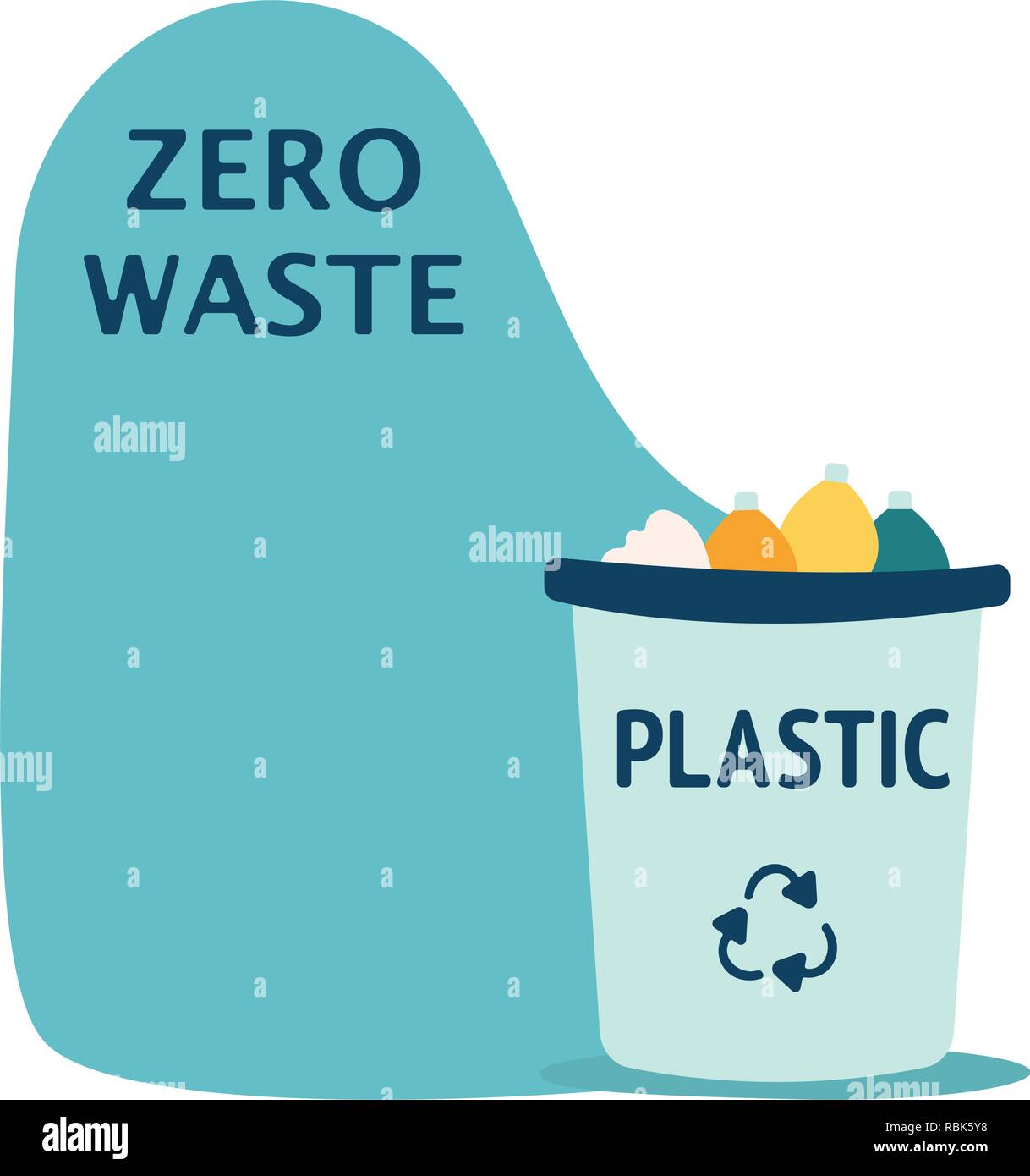 Modern Recycle Plastic Waste Garbage Bin And Trash Object Illustration Set, Suitable For