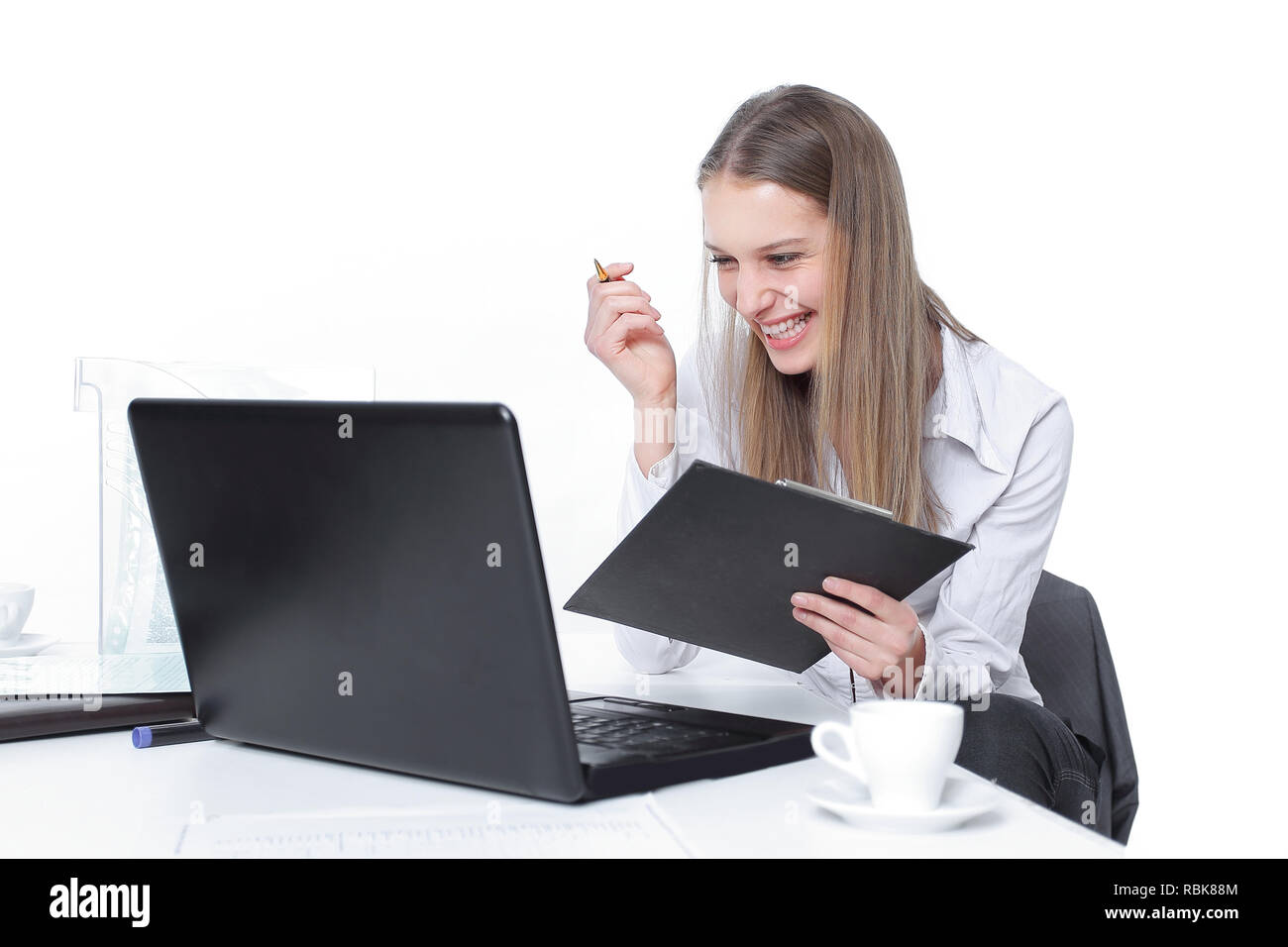 Executive female assistant working with documents in the office. Stock Photo