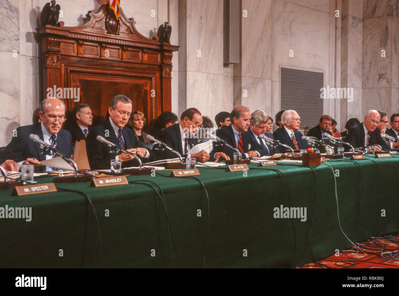 WASHINGTON, DC, USA - OCTOBER 11, 1991: U.S. Senate Judiciary Committee, during Supreme Court nominee Clarence Thomas hearing. Stock Photo