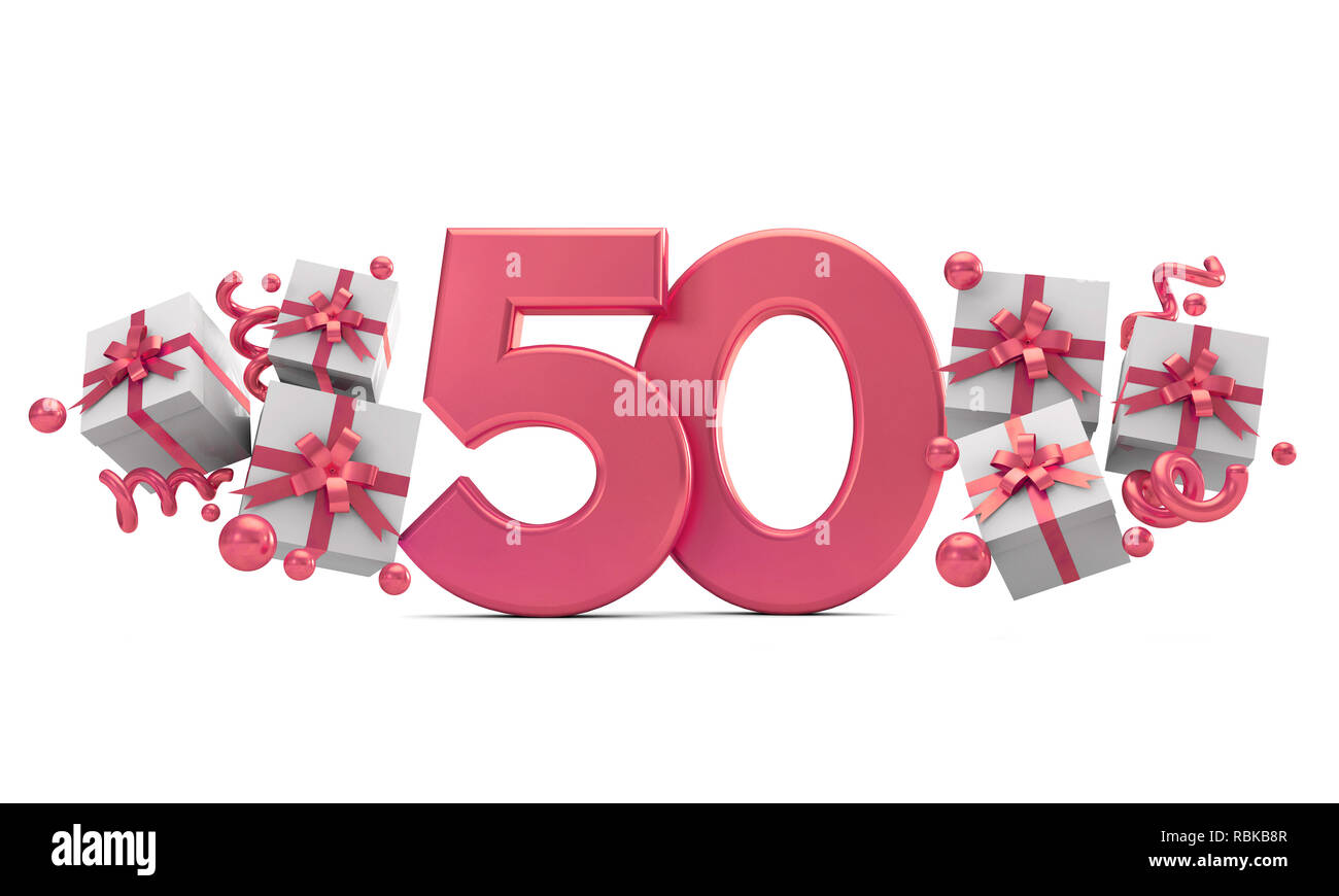 Pink 50 Number 50 pink birthday celebration number with gift boxes. 3D ...
