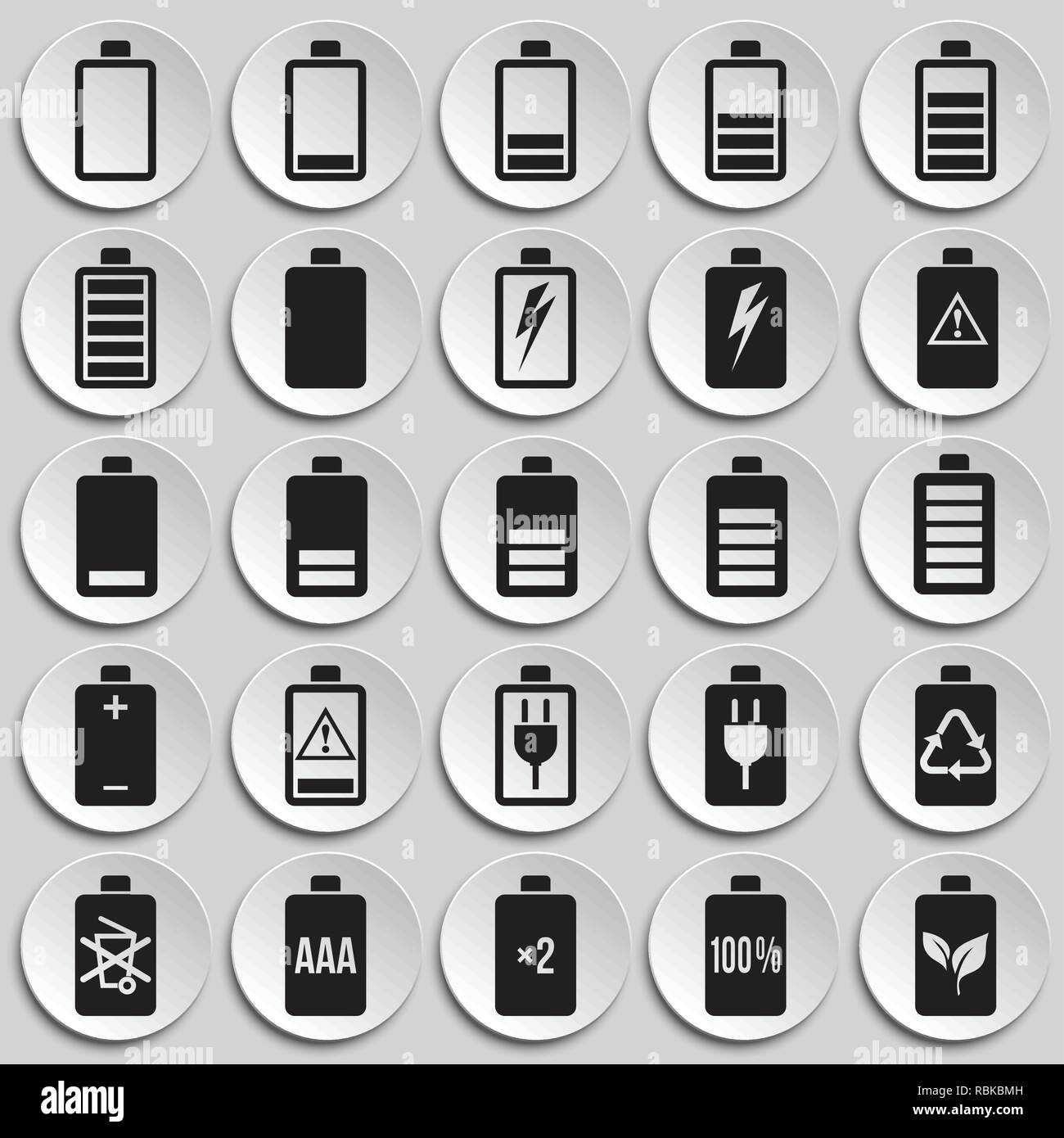Battery icons set on plates background for graphic and web design ...