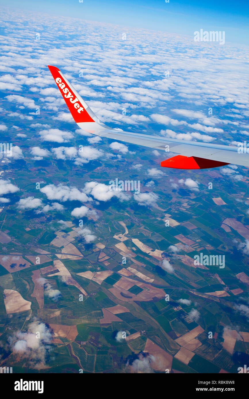 View from an Easyjet aeroplane window Stock Photo
