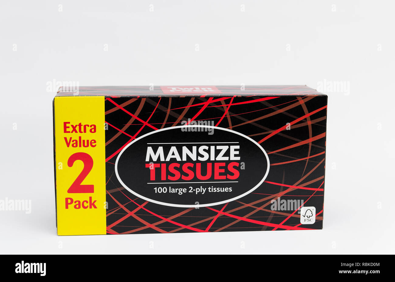 A box of tissues labelled Mansize which will no longer be available and replaced by extra large. Stock Photo
