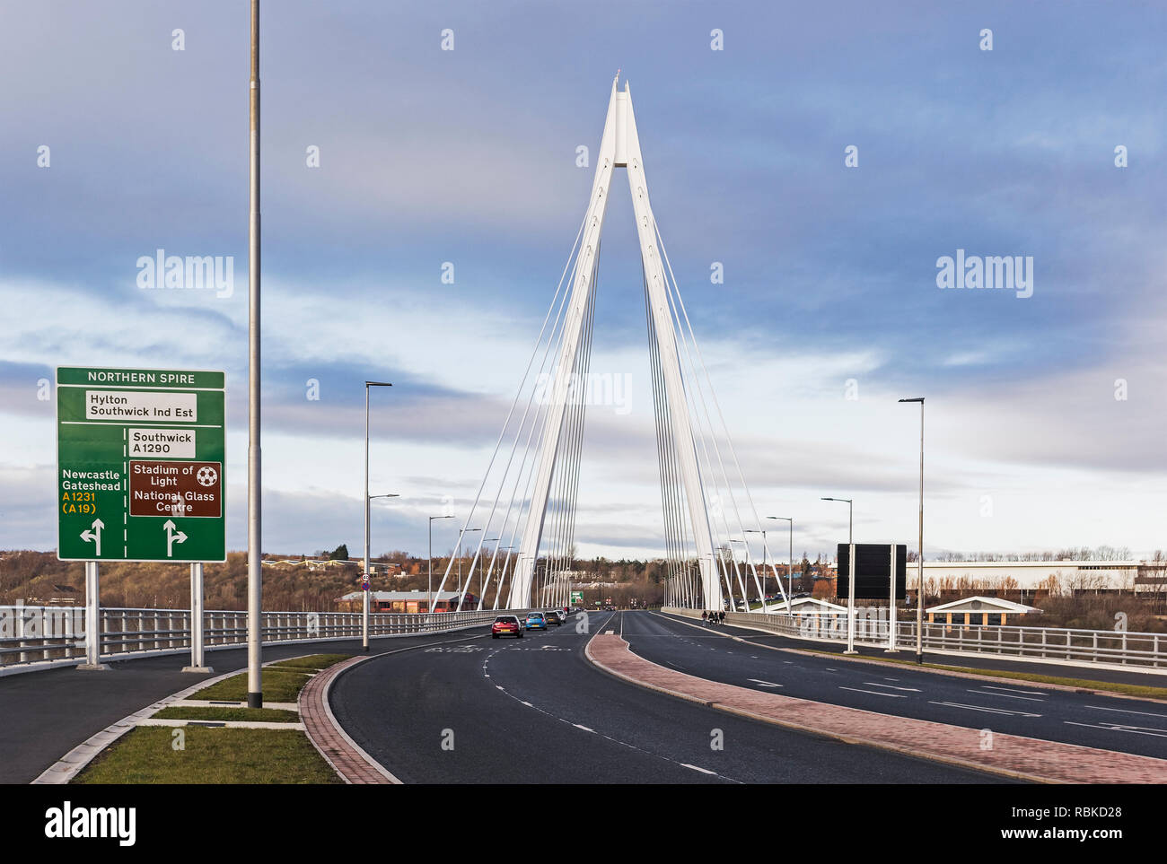 Northern Spire Bridge spans the river Wear, opened on 28th April 2018 at a cost of £117.6m. Stock Photo
