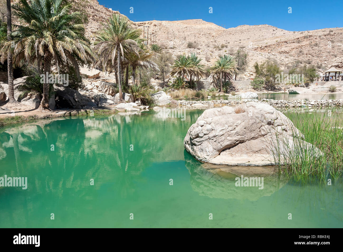 View of Wadi Bani Khalid - Omani desert - Sultanate of Oman Stock Photo