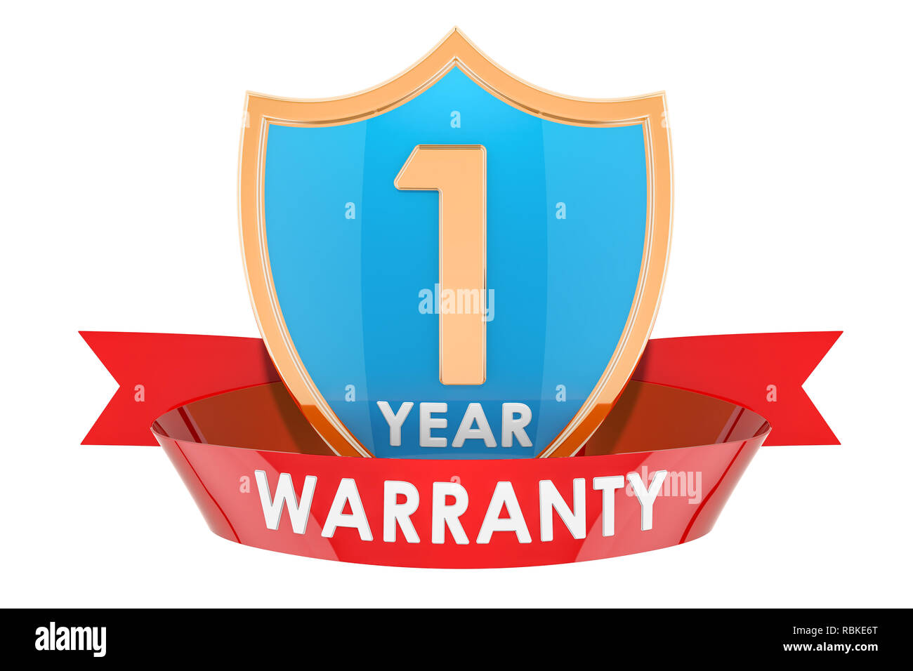 1 year warranty shield, badge. 3D rendering isolated on white ...