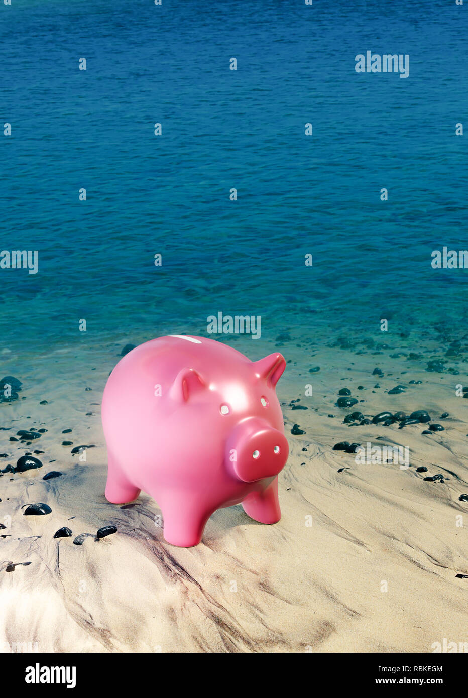 Piggy bank holidays, saving money concept, 3D illustration Stock Photo