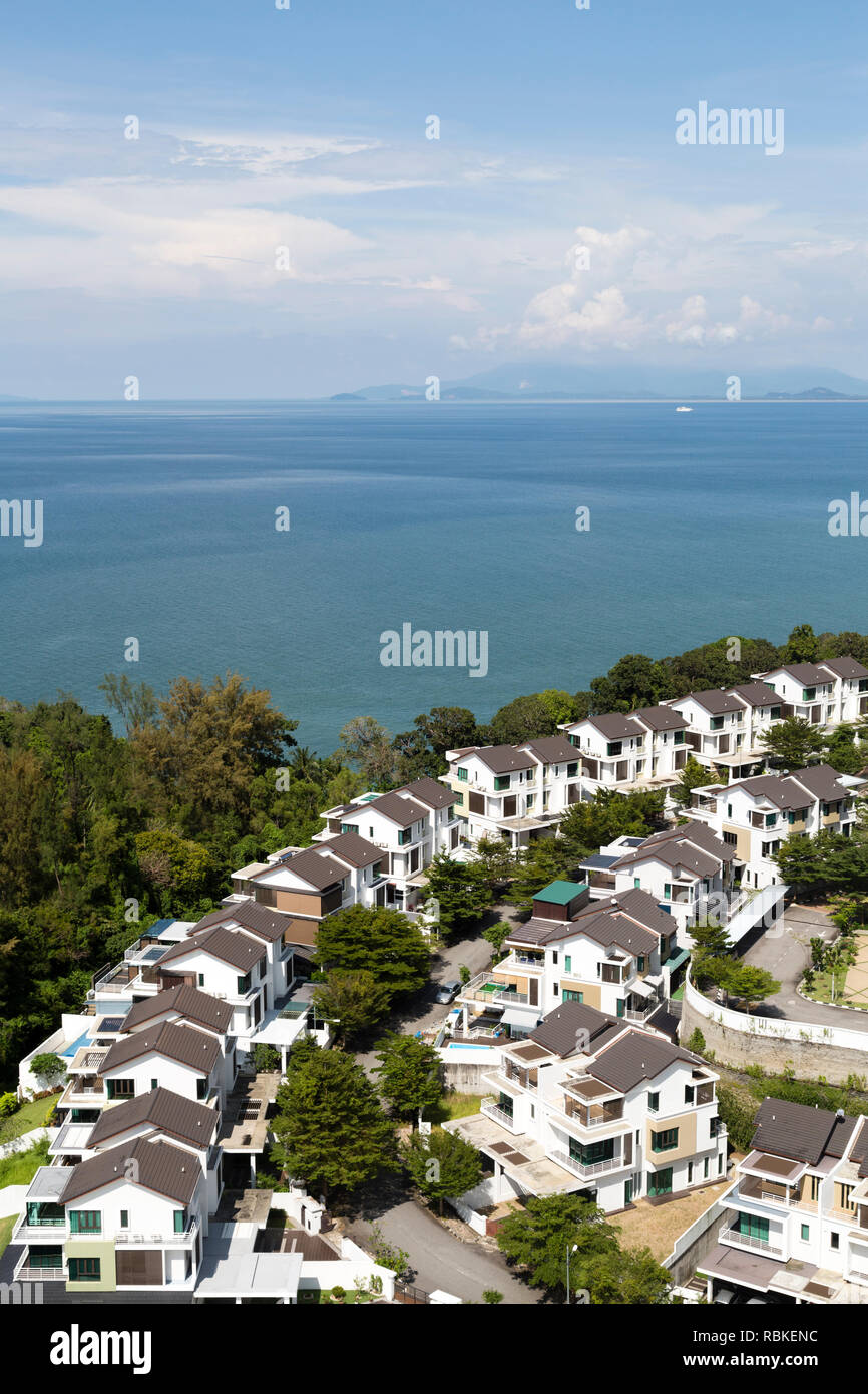 Above view of a semi detached housing neighborhood development located