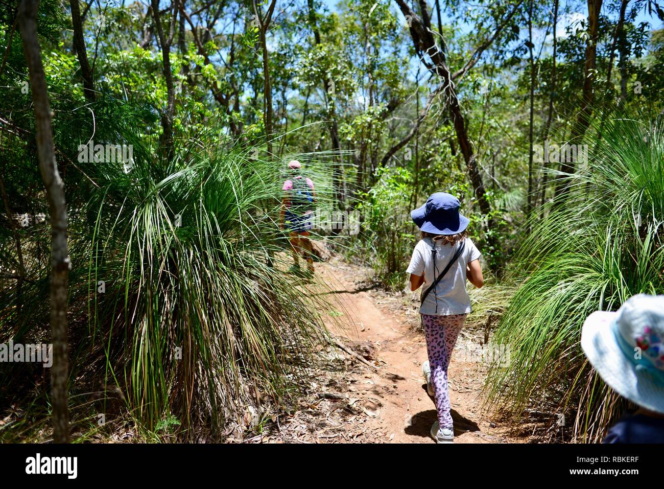 Children walking along Andrews Point trail, Hiking through Cape Hillsborough National Park