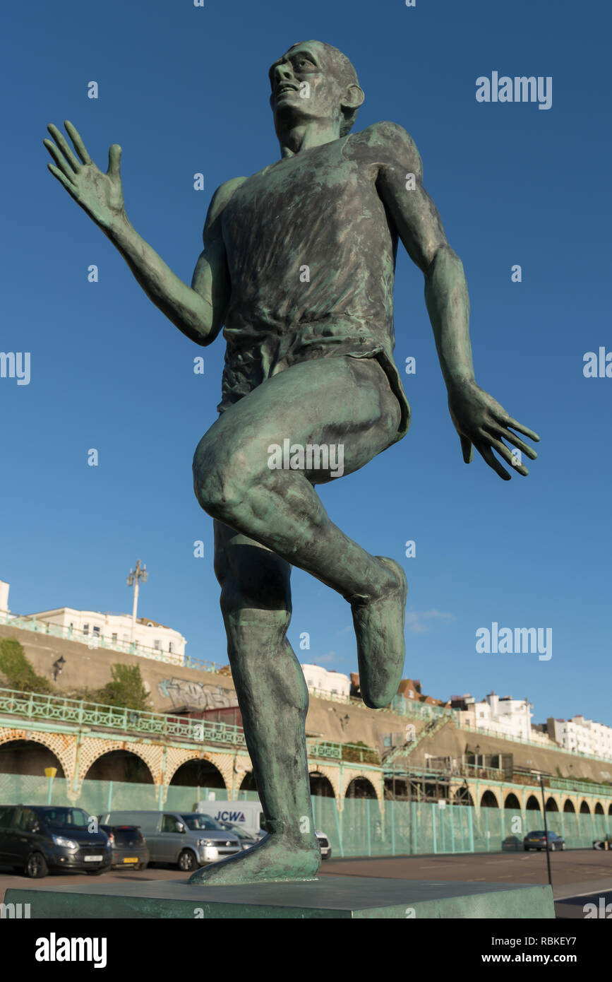 BRIGHTON, EAST SUSSEX/UK - JANUARY 8 : Statue of Olympic Gold Medallist Steve Ovett in Brighton East Sussex on January 8, 2019 Stock Photo