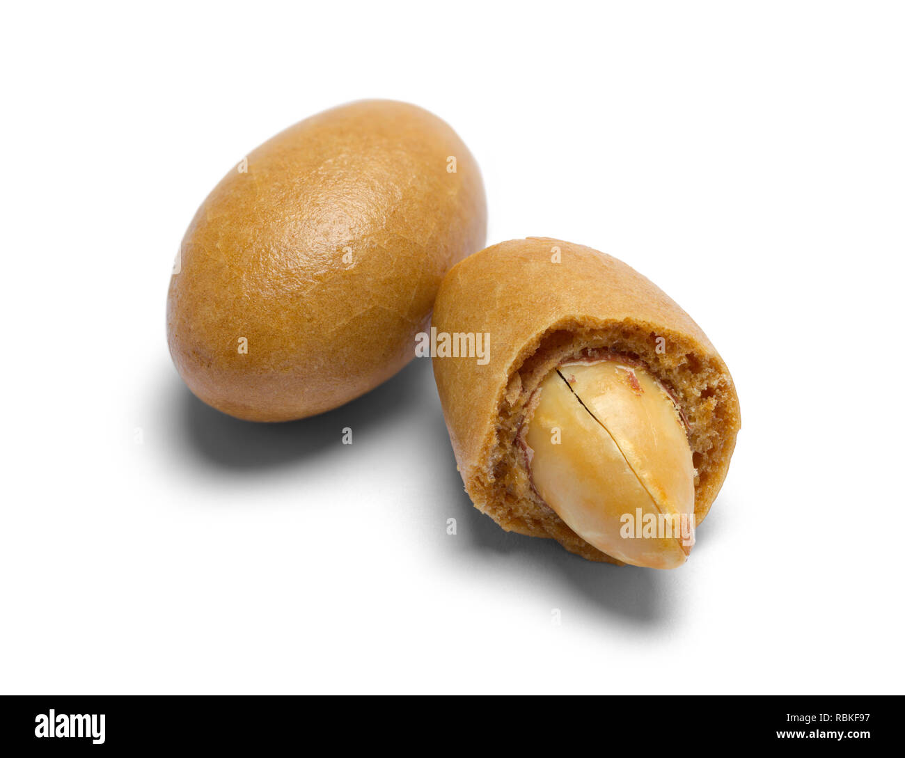 Two Covered Peanut Snacks Isolated on White Background. Stock Photo