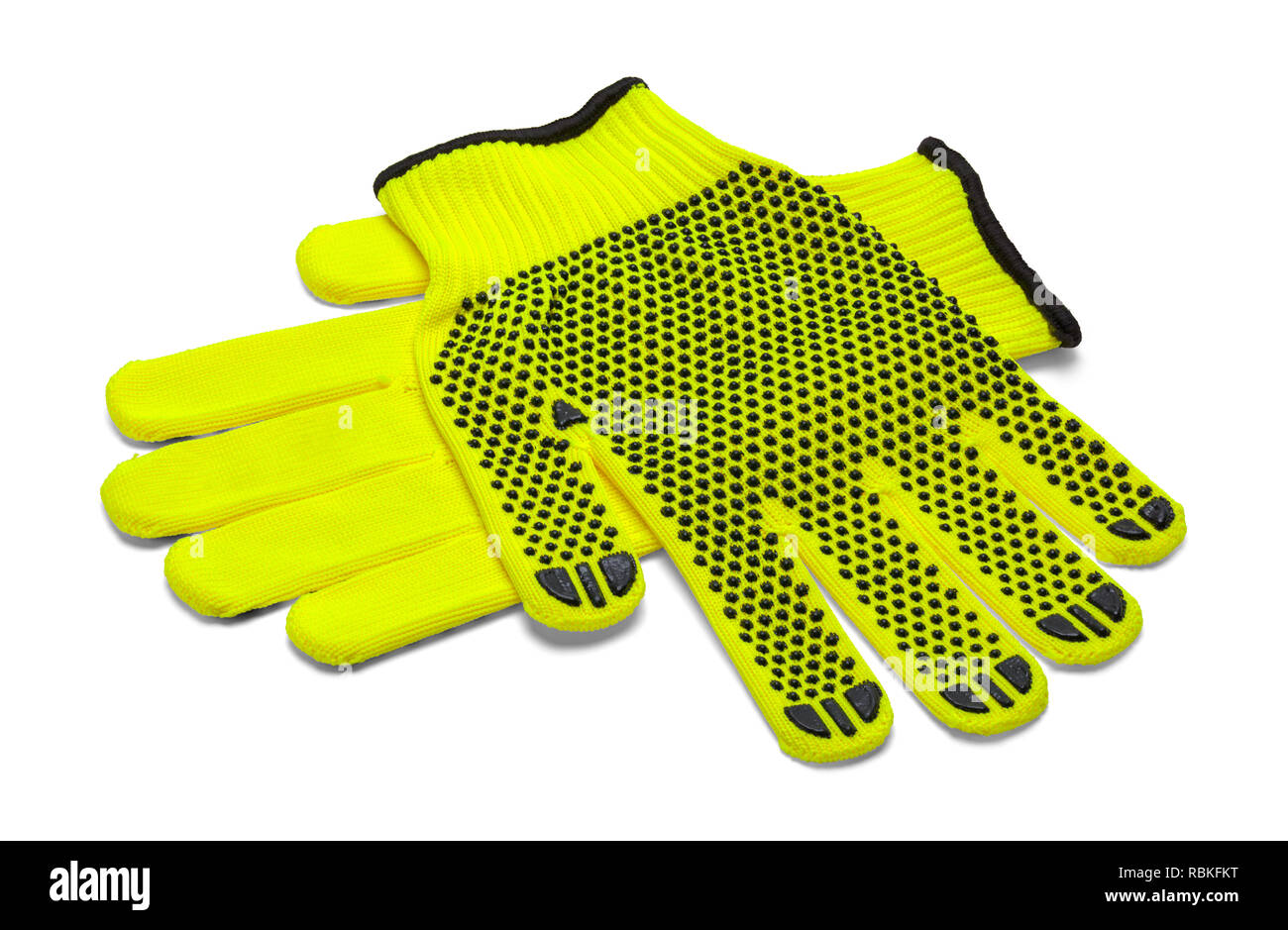 Yellow Fluorescent Work Gloves Isolated on White Background. Stock Photo