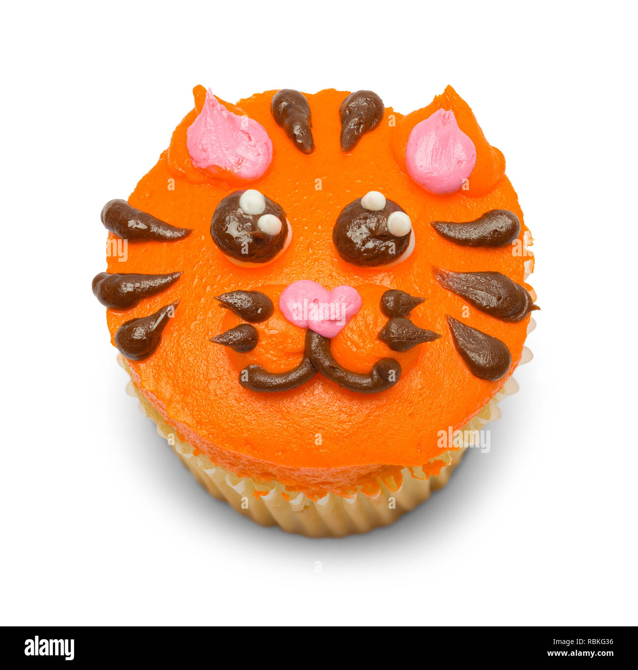 Ornage Tiger Cupcake Isolated on White Background. Stock Photo