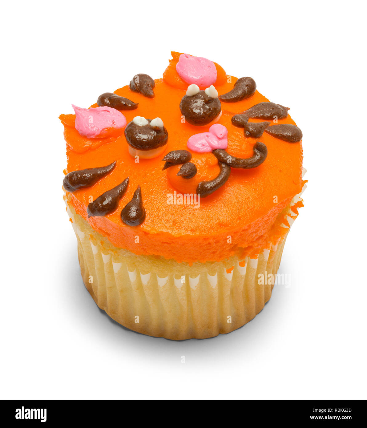 Ornage Tiger Cupcake Isolated on White Background. Stock Photo