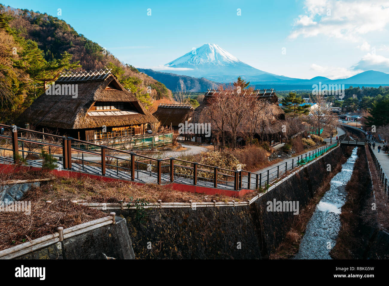 Iyashino Sato Nenba Healing Village with Mt. Fuji in the background, Japan Stock Photo