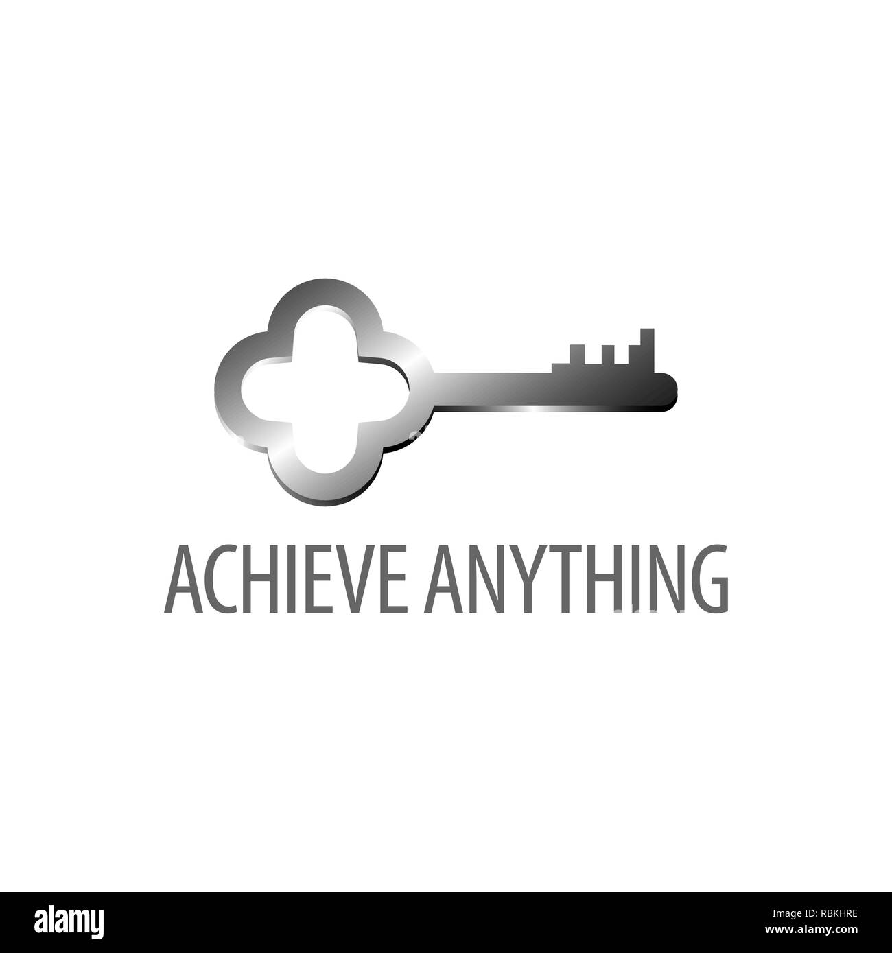Achieve Anything. Shiny retro key icon logo concept design template idea Stock Vector