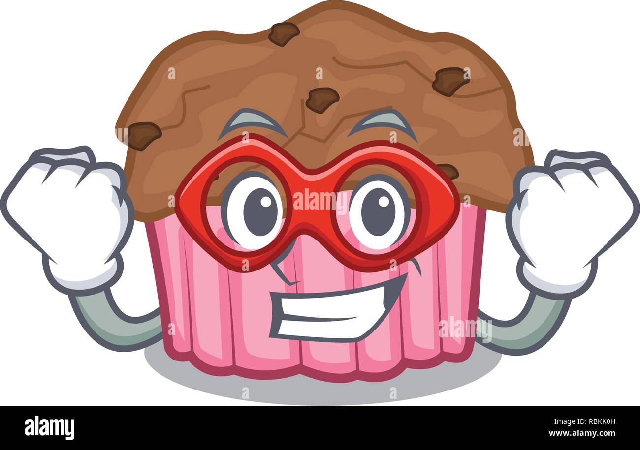 Super hero cartoon chocolate muffins ready to eat Stock Vector