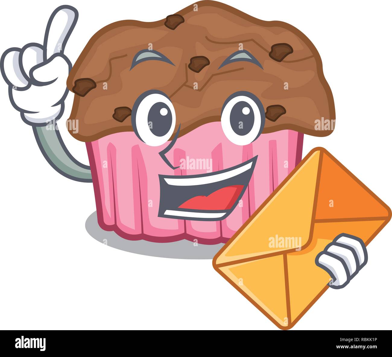 With envelope cartoon chocolate muffins ready to eat Stock Vector