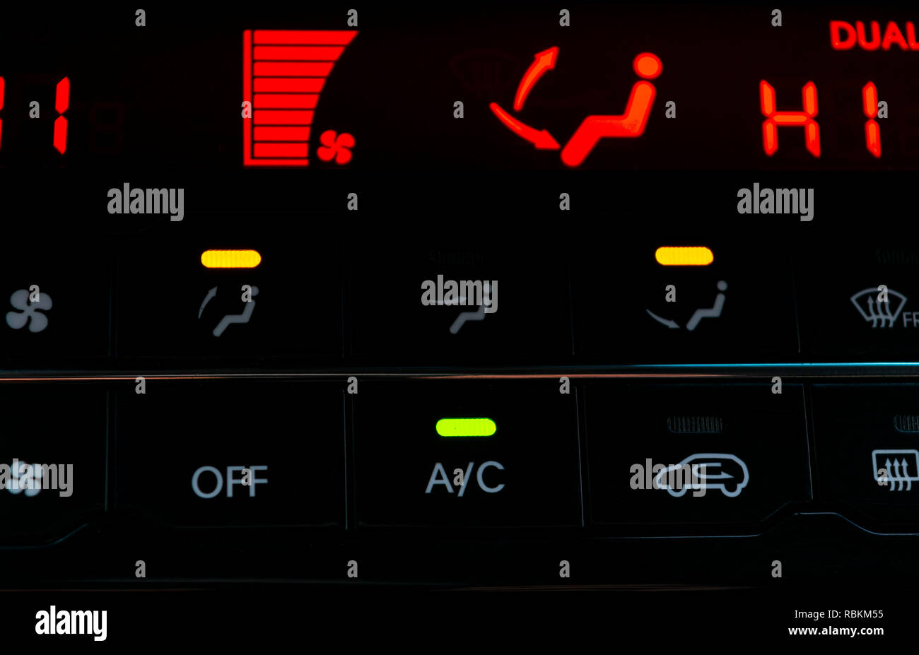 Air conditioning button inside a car. Climate control AC unit in the