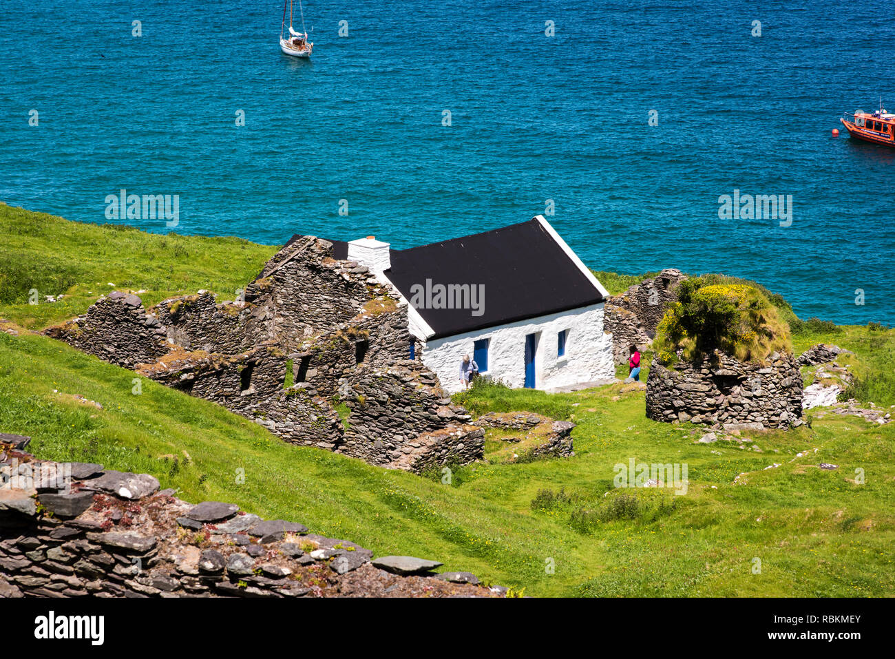 Remains of the village on Great Blasket Island Co. Kerry Stock Photo