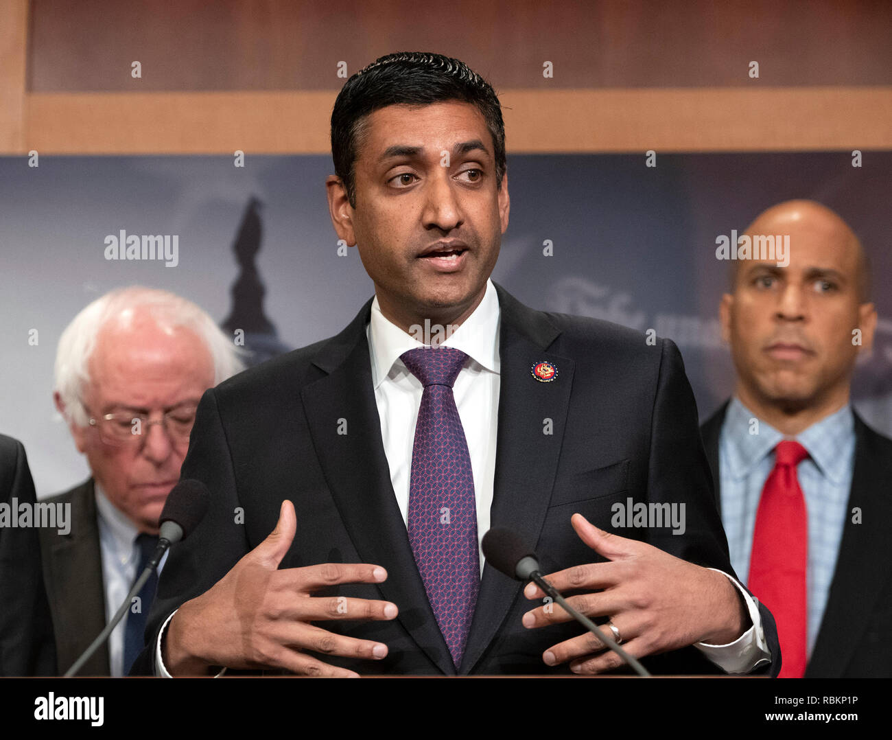 Washington, United States Of America. 10th Jan, 2019. United States Representative Ro Khanna (Democrat of California) makes remarks at a press conference in the US Capitol in Washington, DC announcing a Democratic package of three bills to be introduced in the US Senate and US House to control prescription drug prices on Thursday, January 10, 2019. Credit: Ron Sachs/CNP | usage worldwide Credit: dpa/Alamy Live News Stock Photo