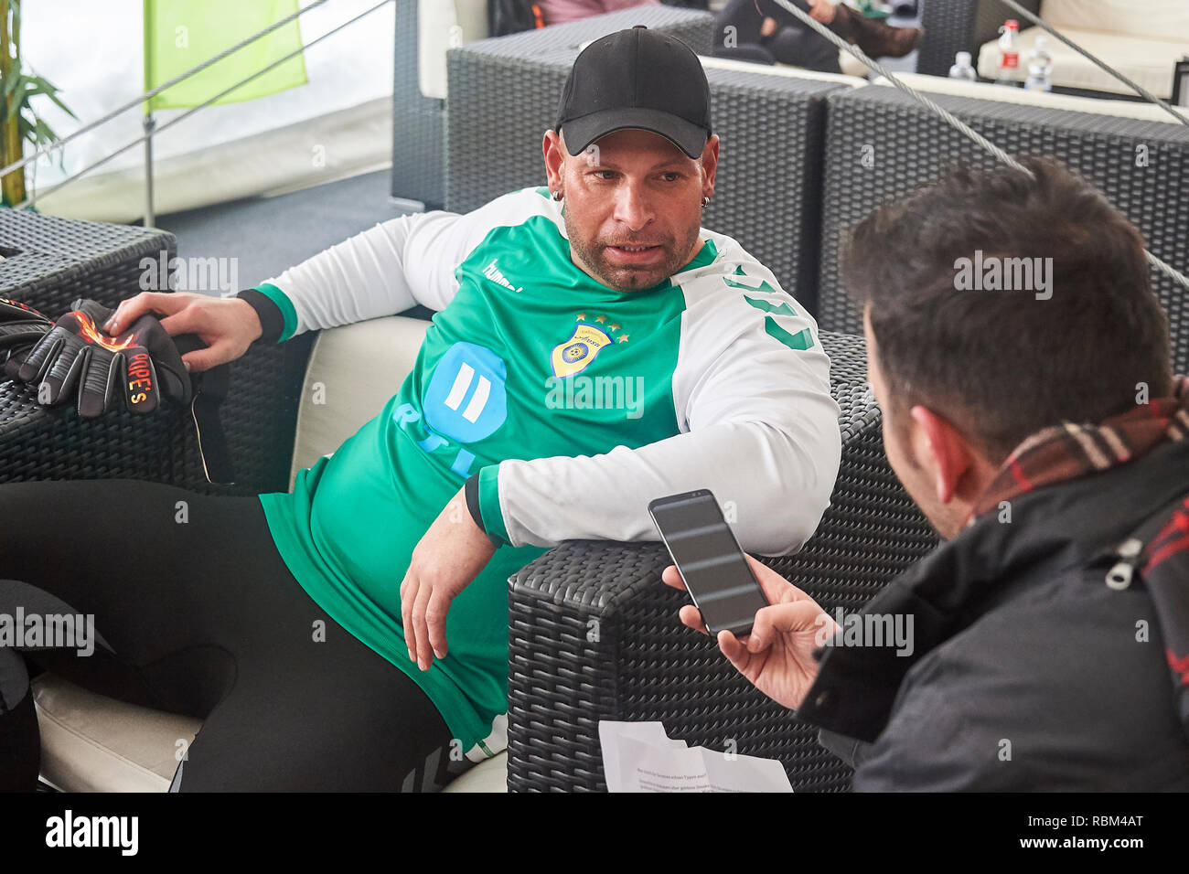 Arosa, Switzerland, 11th January 2019. Tim Wiese is interviewed at the 9th  unofficial Ice Snow Football World Cup 2019 in Arosa. Credit: Rolf  Simeon/Alamy Live News Stock Photo - Alamy