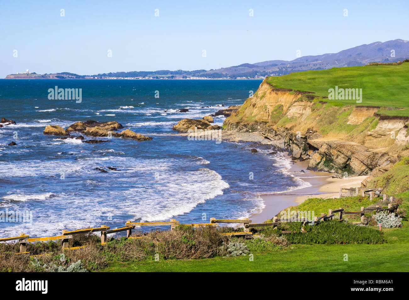 Pacific Ocean Coastline, Half Moon Bay, California Stock Photo