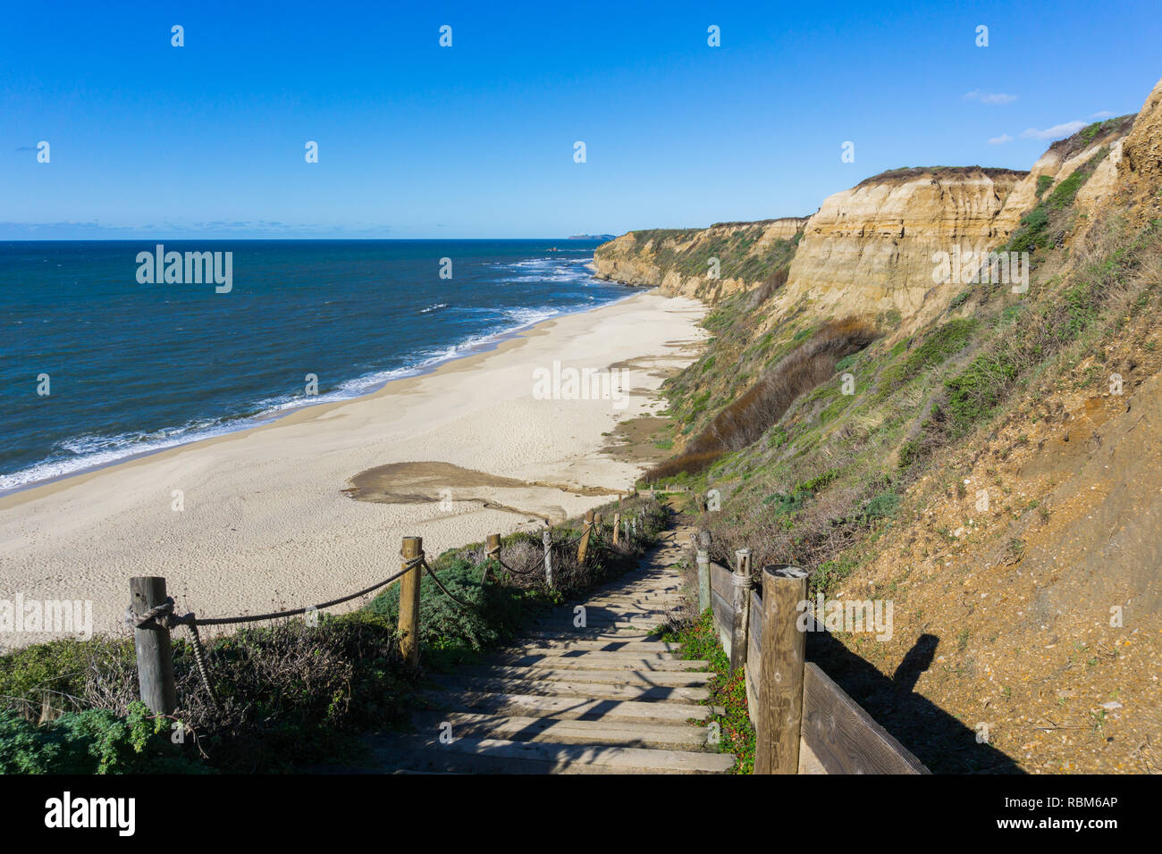 Stairs Going Down To An Empty Beach Half Moon Bay California Stock Photo Alamy