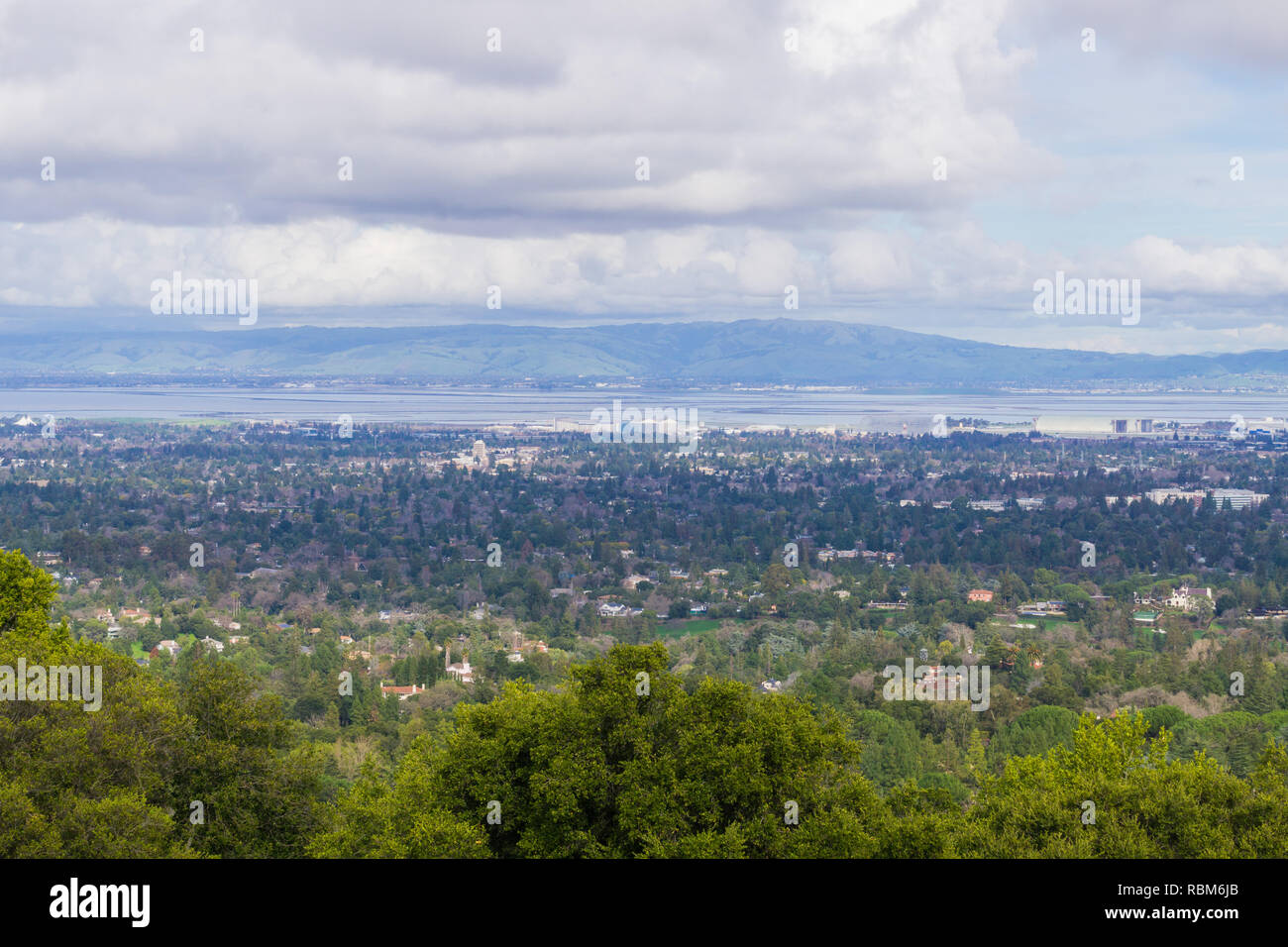 View towards Sunnyvale and Mountain View, Silicon Valley on a ...