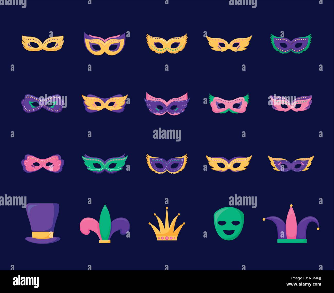 mardi gras card set icons vector illustration design Stock Vector Image ...