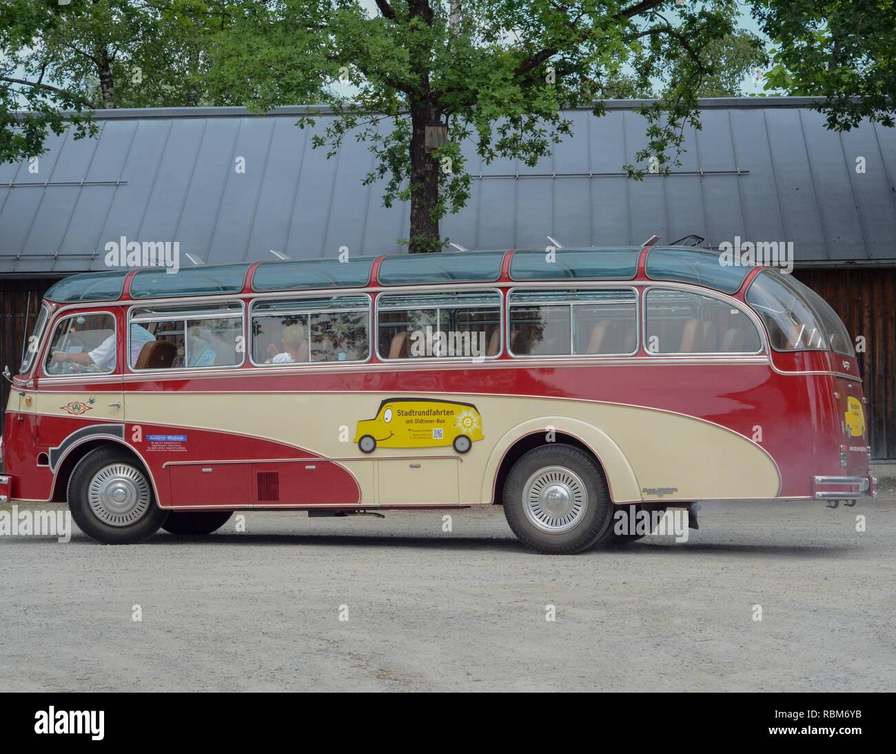 A Vintage Red Tour Bus Near Passau, Germany Stock Photo - Alamy