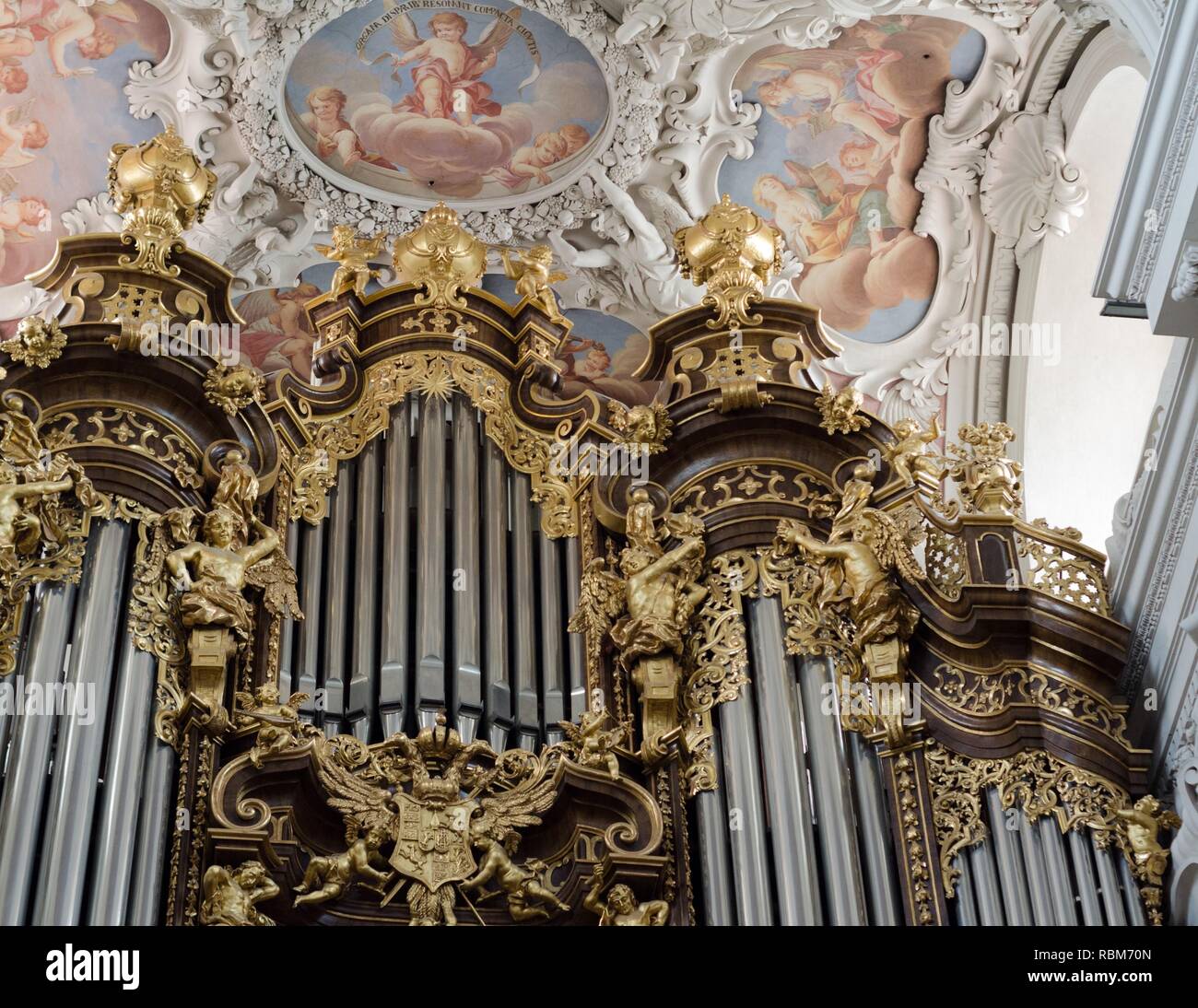 The amazing organ at St. Stephan's Cathedral in Passau, Germany. Stock Photo