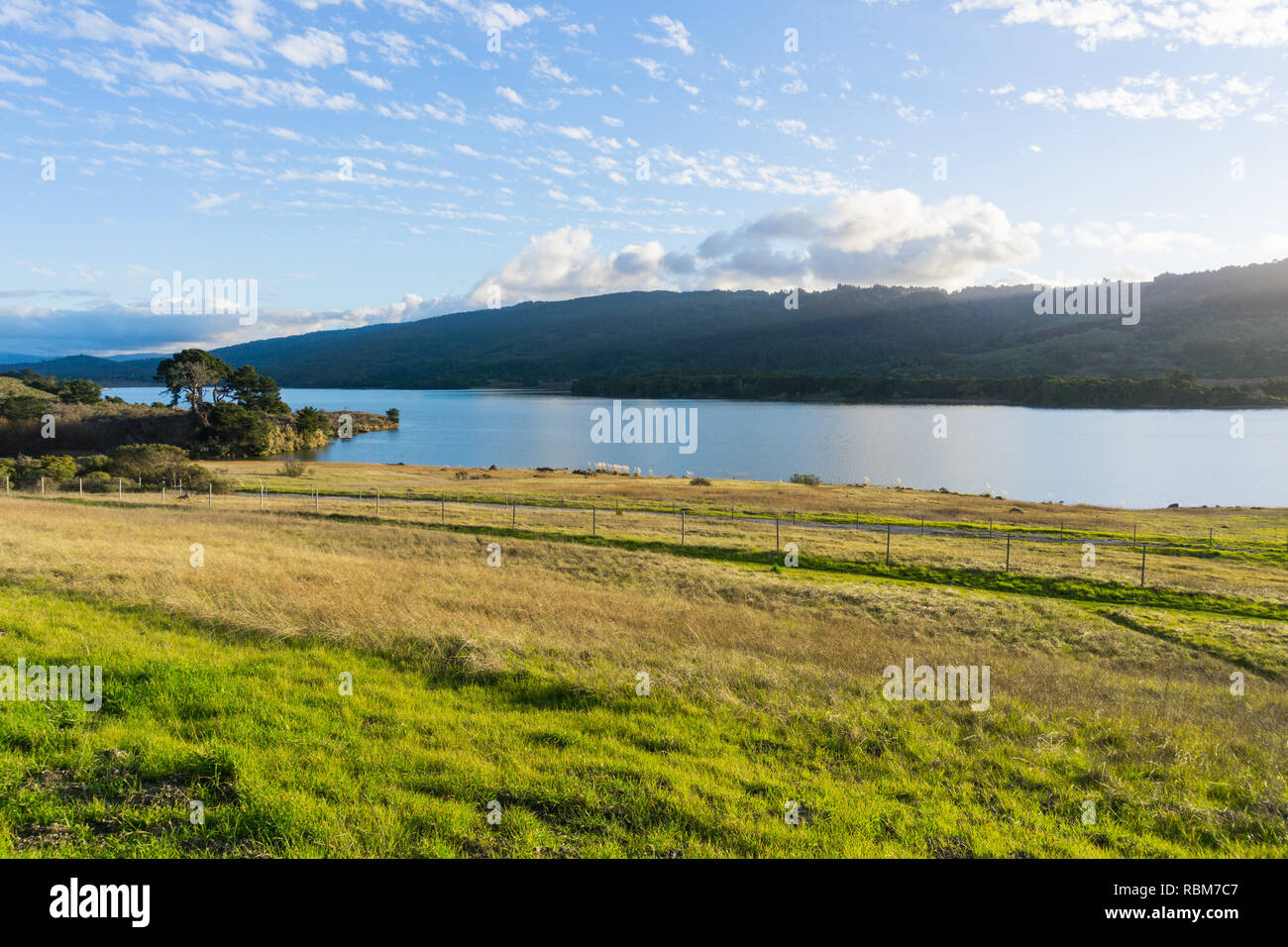 Crystal Springs Reservoir at sunset, San Francisco bay area 