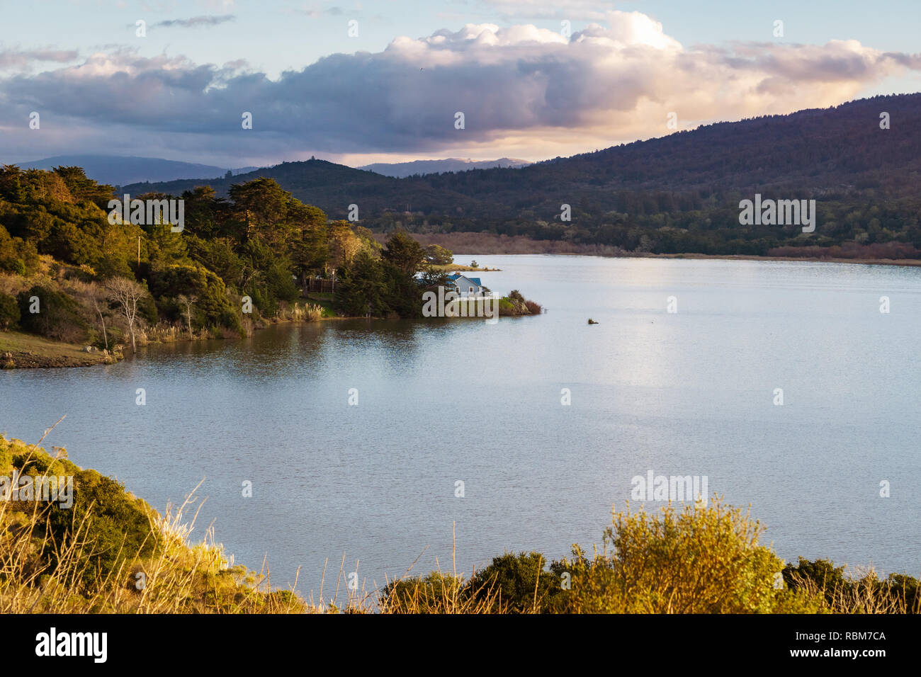 Crystal Springs Reservoir at sunset, San Francisco bay area, California
