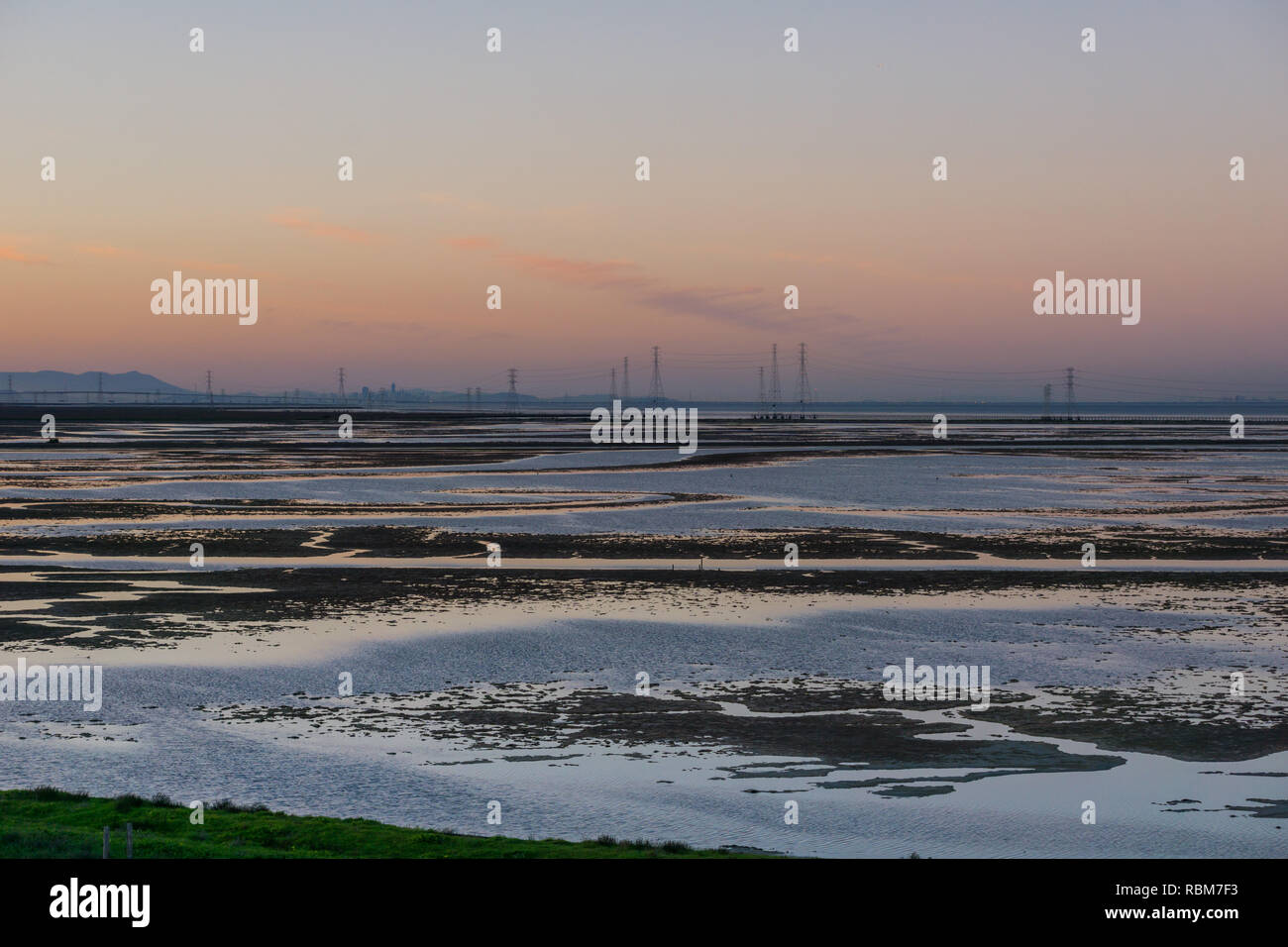 Views of the marshes of San Francisco bay at sunset, California Stock Photo