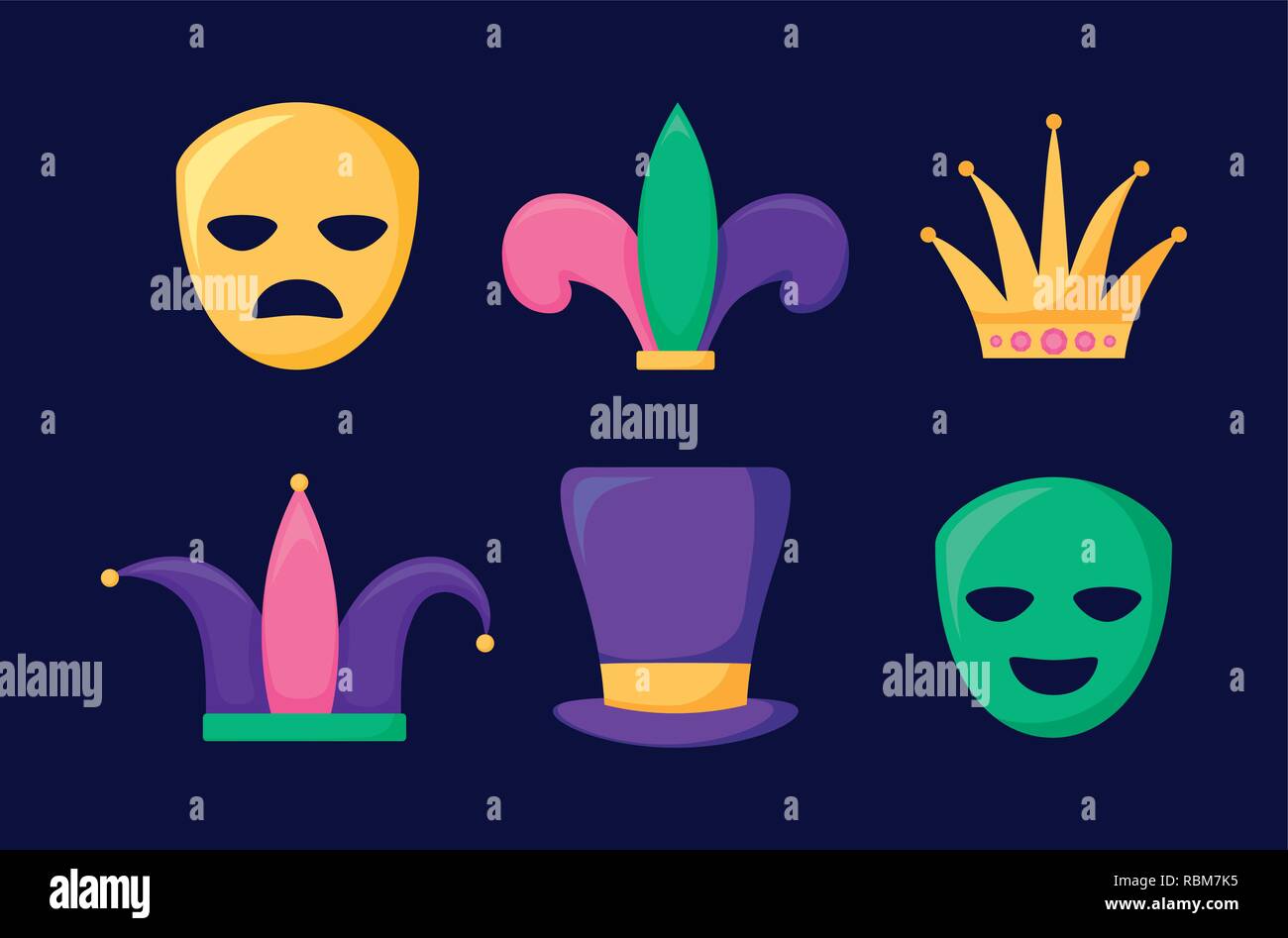 mardi gras card set icons vector illustration design Stock Vector Image ...