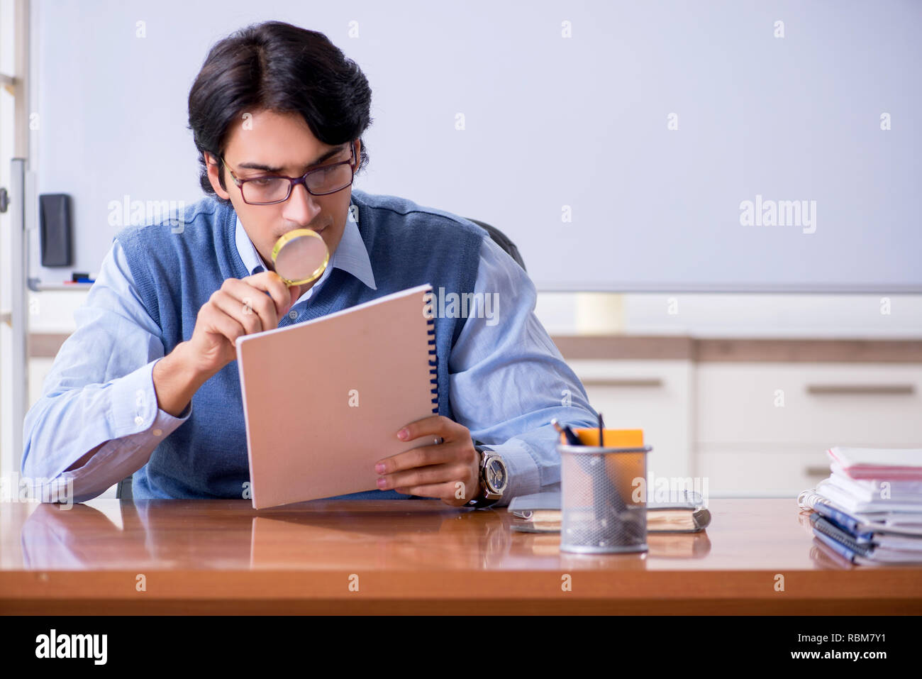 Young lecturer teacher teaching anatomy Stock Photo