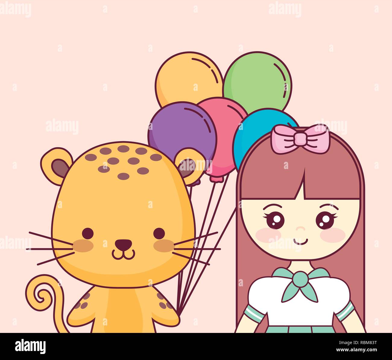 cute little doll happy birthday card vector illustration design Stock