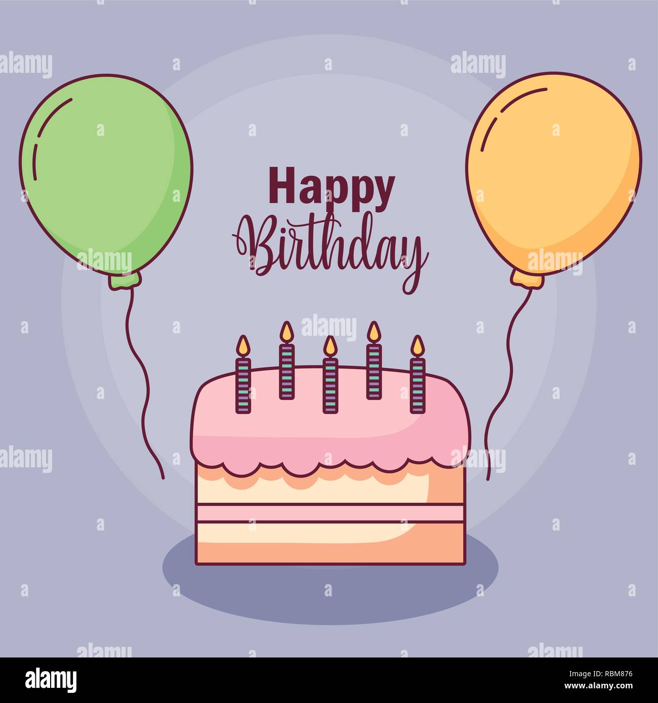 happy birthday card with cake and balloons helium vector illustration ...