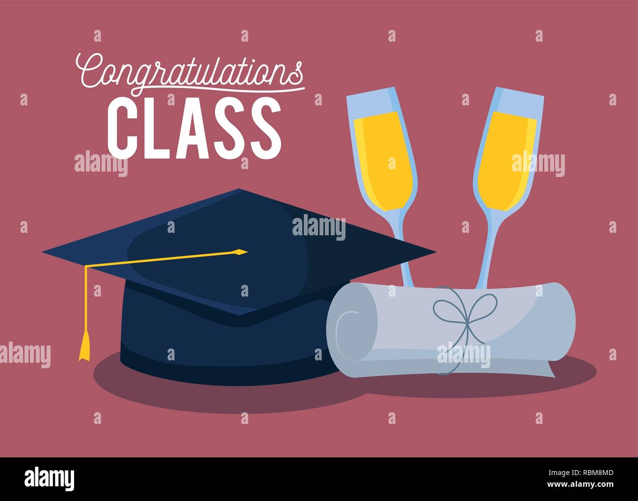 graduation class celebration card with hat and diploma vector ...