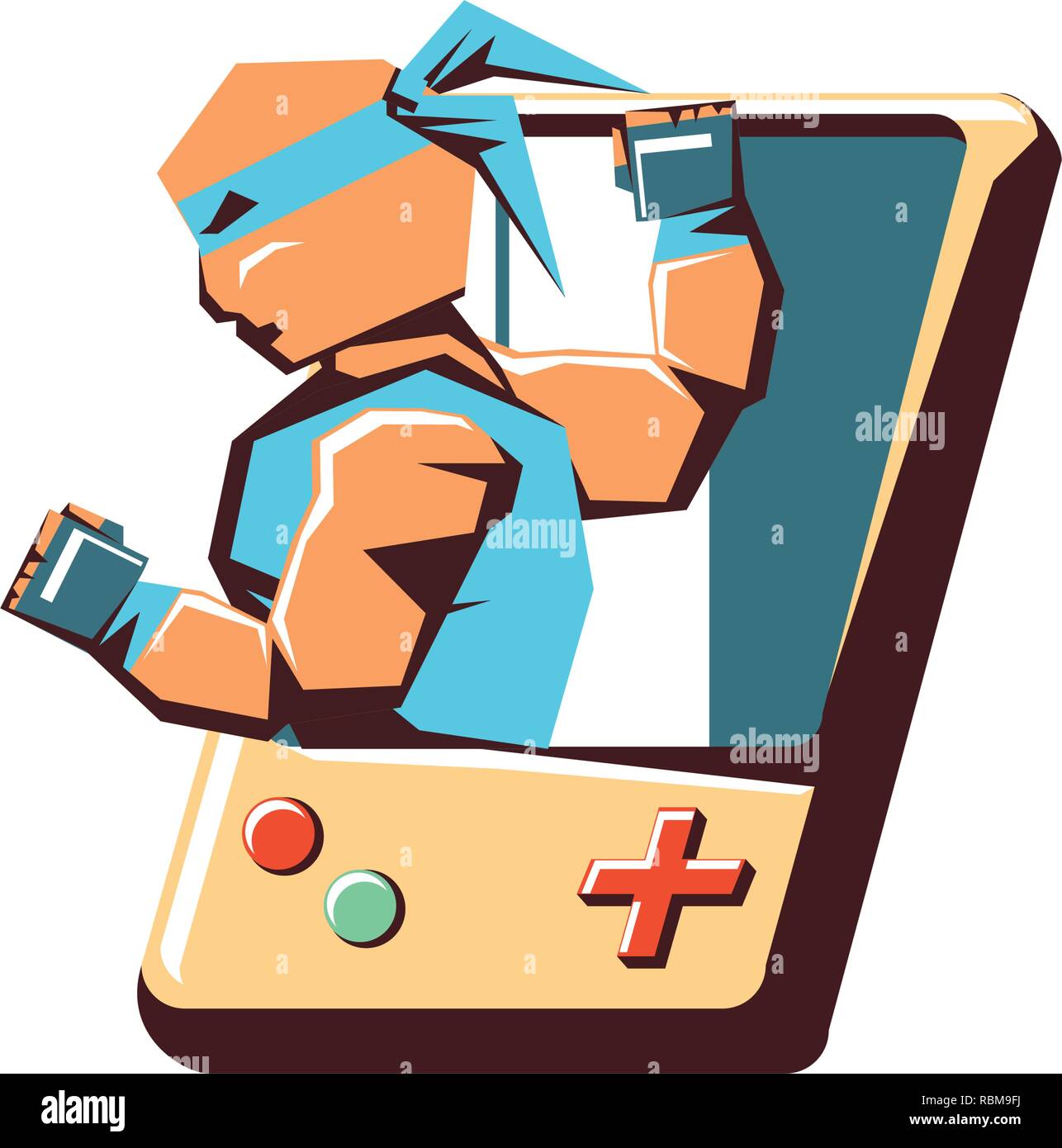 Retro Video Game Portable With Ninja Vector Illustration Design Stock