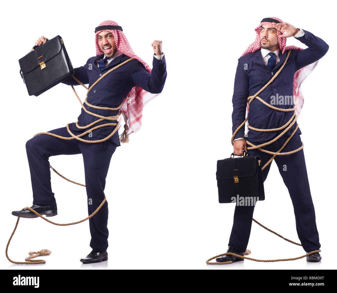 Arab man tied up with rope Stock Photo