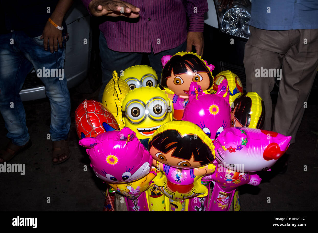 Plastic inflated toys, Esplanade, Kolkata, West Bengal, India, Asia Stock Photo